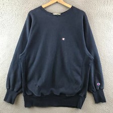 Vintage 90s Champion Reverse Weave Distressed Crewneck Sweatshirt Blue L