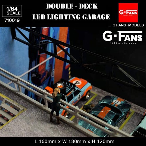 G-Fans 1/64 Assemble Double-Desk LED Lighting Model Car Station - Gulf Coating - Picture 3 of 7