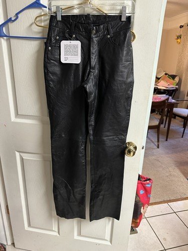 NWT Jamin BLACK LAMB LEATHER PANTS Leather Daddy Black 26x40 Small 4 Double Knee - Picture 2 of 8