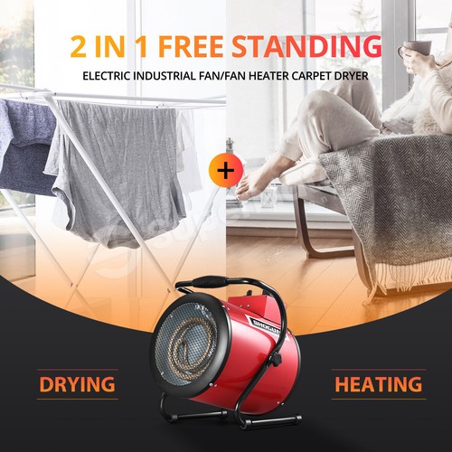 3000W Industrial Fan Heater 2in1 Hot Air Blower Carpet Dryer Workshop Shed Red - Picture 5 of 12