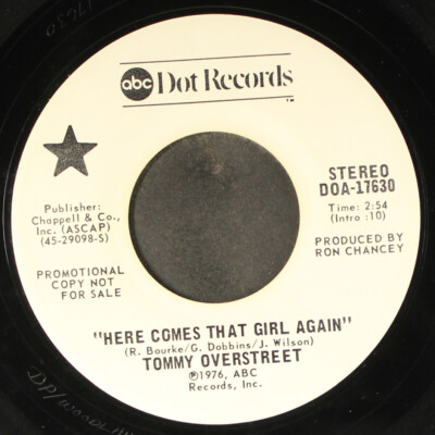 TOMMY OVERSTREET: here comes that girl again / same ABC DOT 7'' Single 45 RPM
