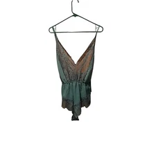 Seven Til Midnight Chiffon And Lace Cheeky Romper In Green 1X/2X NWT 