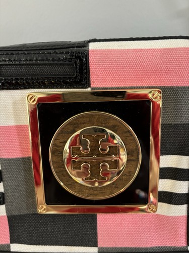 Tory Burch Schultertasche Clutch Lederbesatz Patchwork wandelbar schwarz rosa - Bild 3 von 20