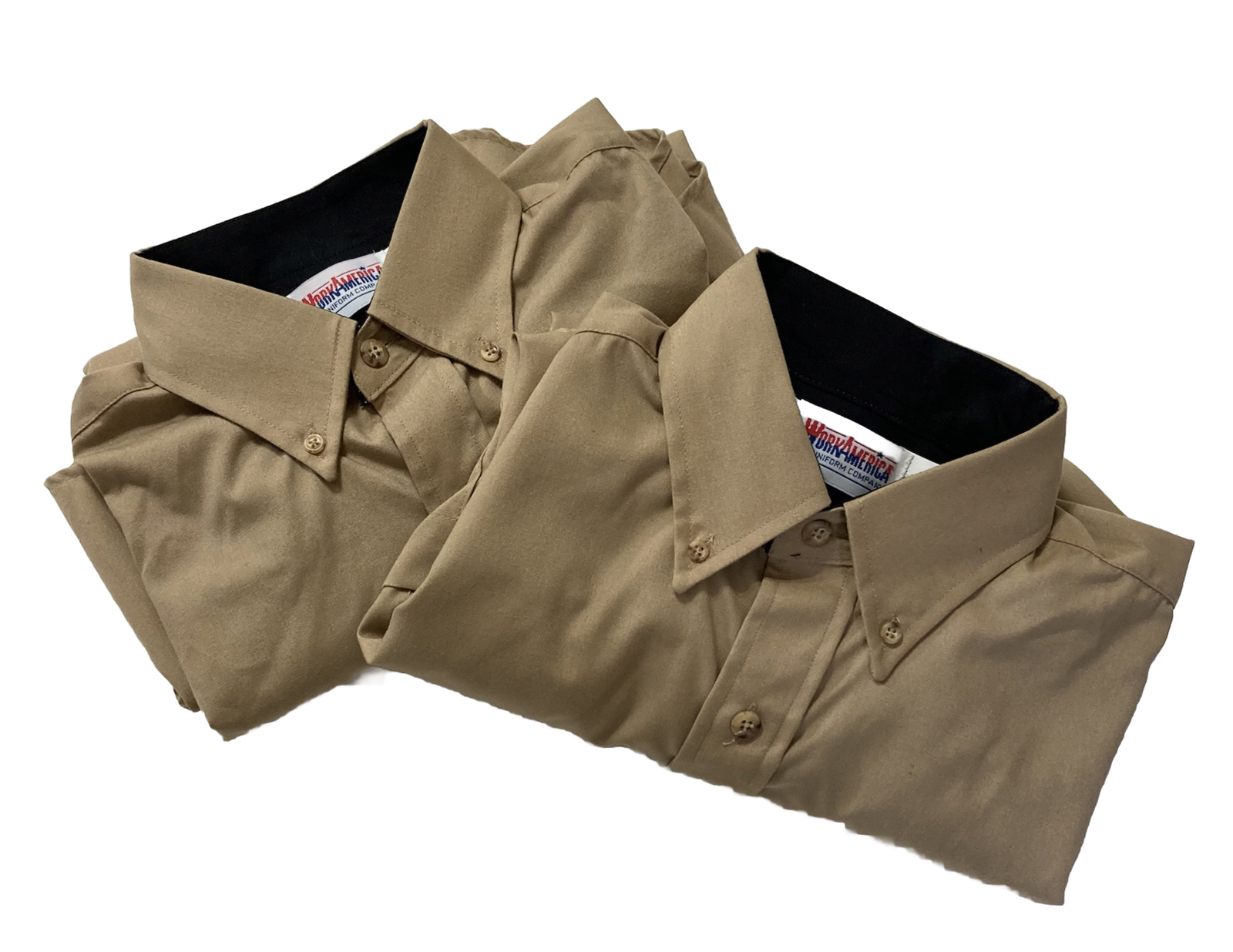 Work America Uniform Button Front Shirt Mens Medium Tan Long Sleeve Set