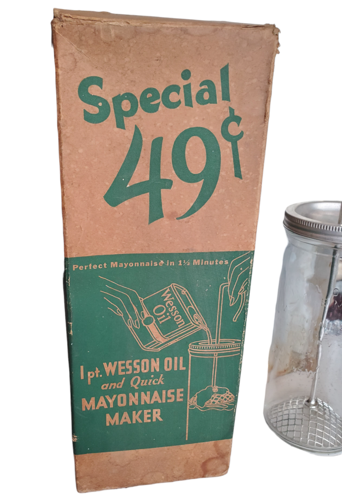 Vintage WESSON OIL MAYONNAISE MAKER GLASS JAR Perfect Mayo in Minutes