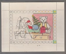 CHRISTMAS Santa Claus w/ Tree Teddy Bear 8x6.5" Greeting Card Art 24458