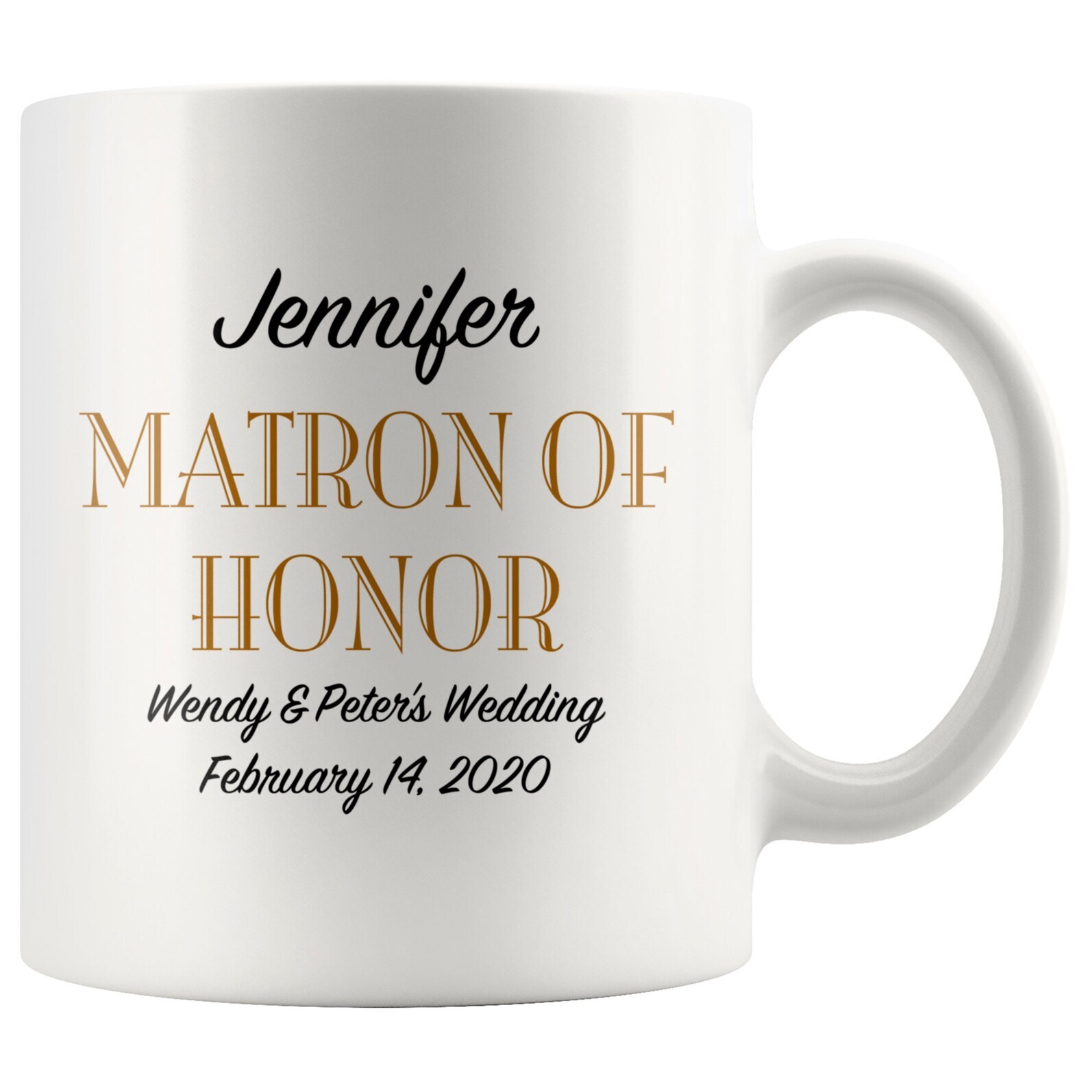 Matron Of Honor Coffee Mug Personalized Wedding Gift White Ceramic Coffee Tea