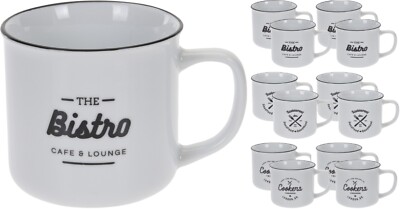Kaffeebecher Tasse Cafe 12er Set 320ml Porzellan Aufdruck Teetasse Trinken Küche