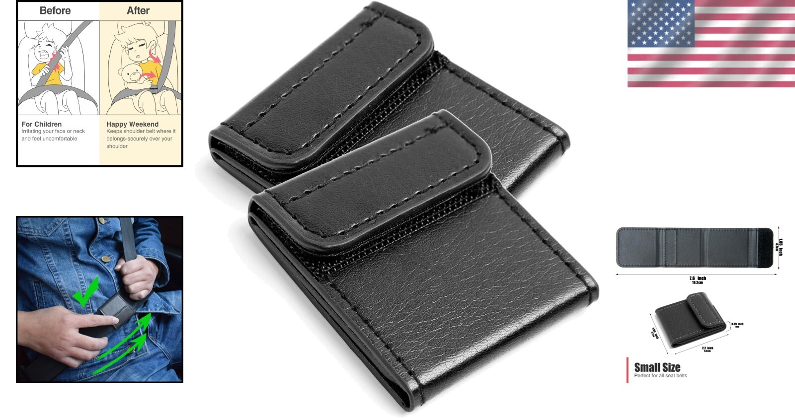 Auto Seat Belt Adjuster with Locking Clip & Soft Leather Protector - 2 Pack