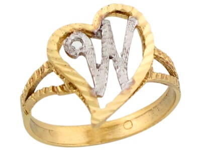 10k oder 14k zweifarbiger Gold ausgefallener Kursiv Buchstabe mit einzigartigen Herz Initialen Ring