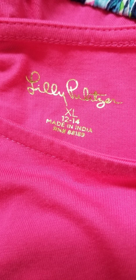 Vestido Lilly Pulitzer Niñas XL 12/14 Mangas Largas Rosa Caliente Azul Floral Piñas Foto 4 de 4