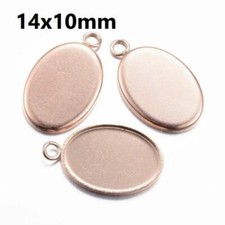 10 pcs. 304 Stainless Steel Oval Bezel Cabochon Pendant Tags Trays 14mm x 10mm