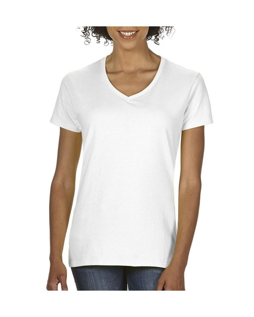 Size Heavy Cotton V-Neck T-Shirt White 