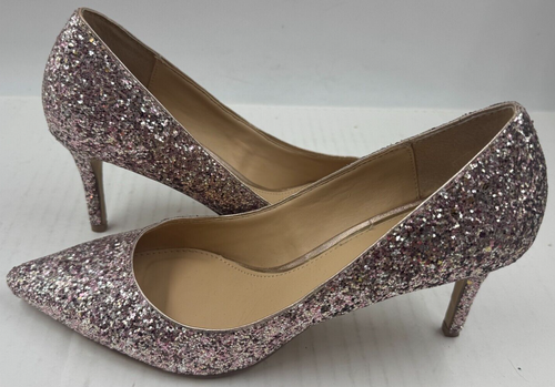 Jewel Badgley Mischka Lyla Shoes Women's 7.5 Multi Glitter Slip On Kitten Heel - Picture 2 of 10