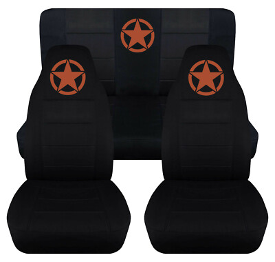 Front+Rear car seat covers blk w/burnt orange star fits Jeep wrangler YJ /TJ /LJ