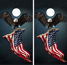 Flying Bald Eagle V5 American Flag Patriotic Cornhole Board Decal Wrap Wraps