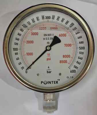 150MM Dial High Pressure Gauge Dual Scale 600 BAR 8500 PSI 1/2'' BSP Connection