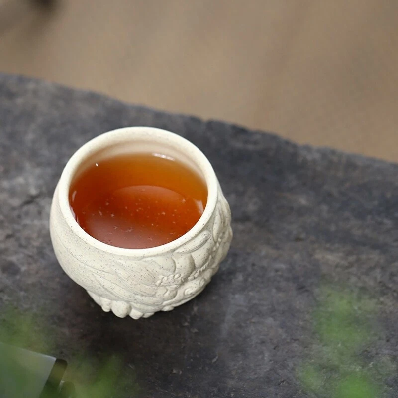 Taza de té tallada a mano maestro chino Kungfu taza de té real Yixing Zisha arcilla púrpura Foto 3 de 4