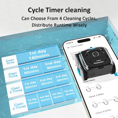 WYBOT Robot Aspirapolvere Piscina a Batteria + Telecamera AI,8 in 1 Pulizia Master per 180m² - Foto 6 di 24