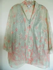 Elana by Tanner Sz 12 Green Gold Striped Dressy Silk  Blouse Shirt Top