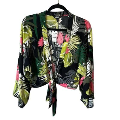 #ad #ad NWT Express Tropical Print Rayon Cropped Tie Front Top Size Small Reg. $49 $14.00
