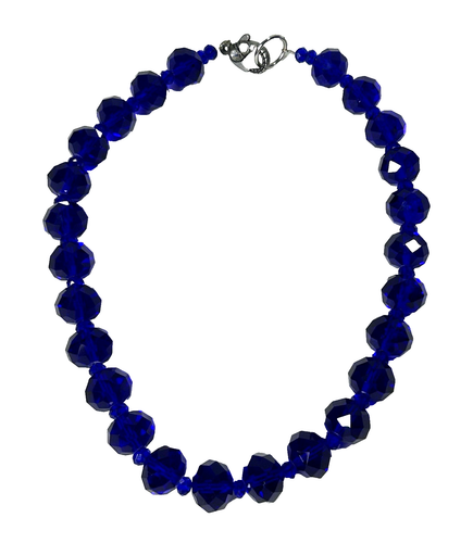 BEAUTIFUL VINTAGE COBALT BLUE GLASS NECKLACE W/FANCY LOBSTER JEWELED CLASP 18.5" - Picture 3 of 9