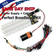 MB-102 830 Point Breadboard + 3.3V 5V Power Supply + 65 Jumpers + Battery Cable