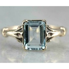 2 Ct Smaragd Aquamarin Vintage Solitaire Verlobungsring 14K Gelb Vergoldet