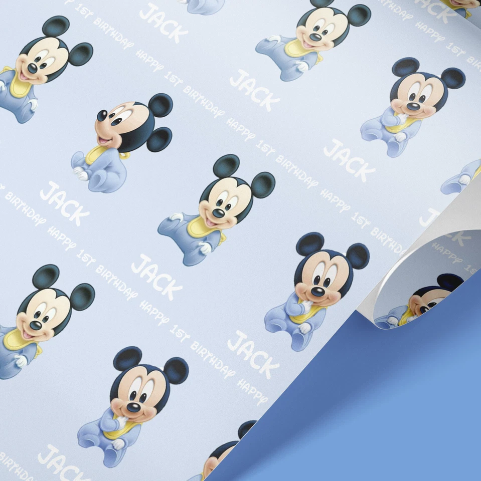 Baby Mickey Mouse Personalised Wrapping Paper – Name, Age & Occasion | Gift Wrap - Image 3 of 3