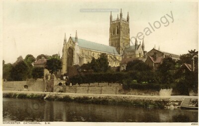 Postkarte Worcester Kathedrale, Südwesten, Photochrom Co Ltd, handkoloriert