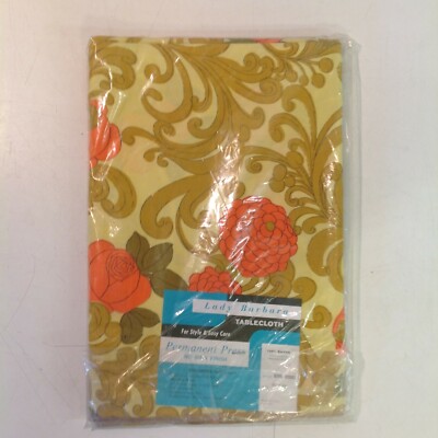 Vintage 1970's NOS Wearon Lady Barbara Permanent Press Rayon Floral Tablecloth