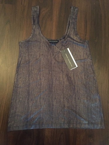 FRENCH CONNECTION BLUE GUNMETAL WINTER WILLOW FOIL PRINT JERSEY VEST TANK XS NWT - Picture 2 of 3
