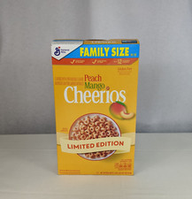 General Mills Family Size Limited Edition Peach Mango Cheerios Cereal Box EMPTY