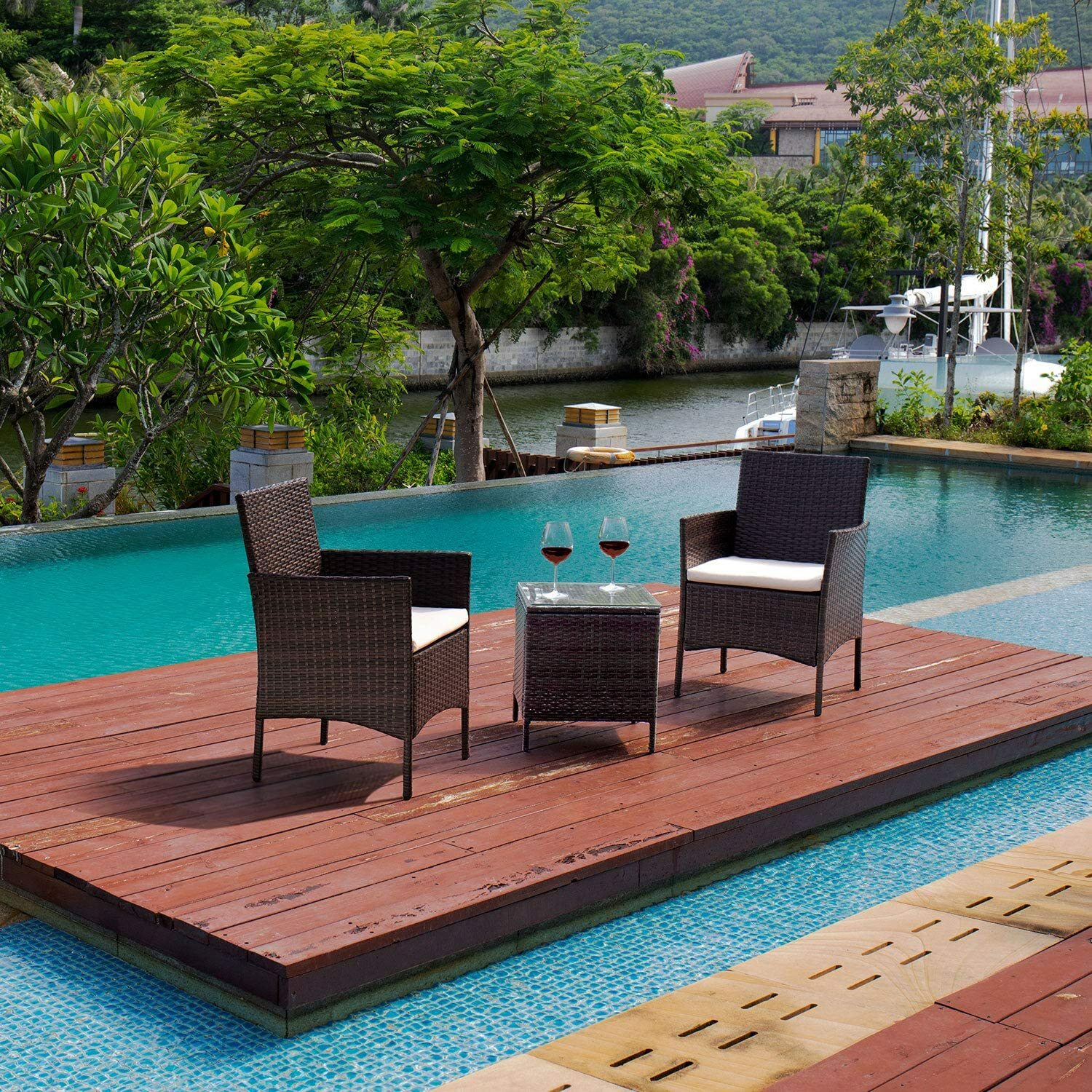 Devoko Patio Porch Furniture Sets 3 Pieces Pe Rattan Wicker Chairs With Table For Sale Online Ebay
