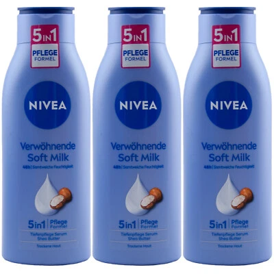 Nivea Body Lotion verwöhnende Soft Milk 5in1 Formel 3 x 400ml mit Shea Butter