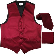 New men's tuxedo vest waistcoat  neck tie set horizontal stripes prom burgundy