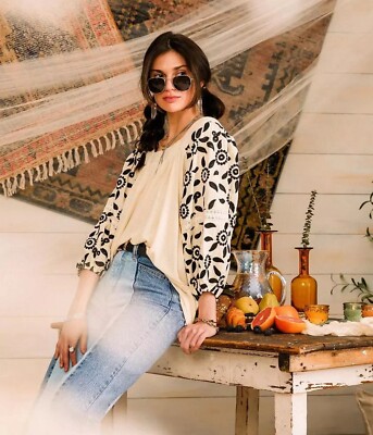 BKE Gimmicks Embroidered Puff Sleeve Square Neck Low Back Blouse XL NWT Cottage