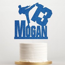 Personalised Glitter Karate Cake Topper Any Name & Age Birthday UK