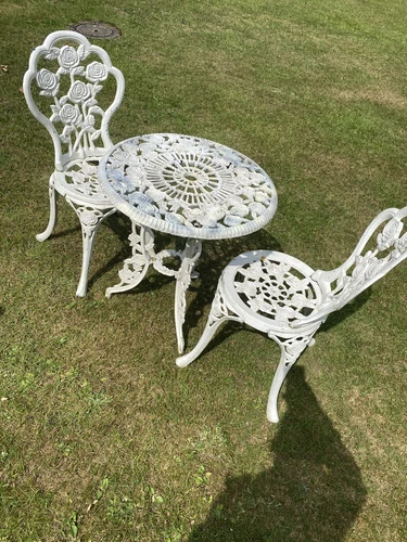 Vintage White Aluminium Garden Table & 2 Chairs