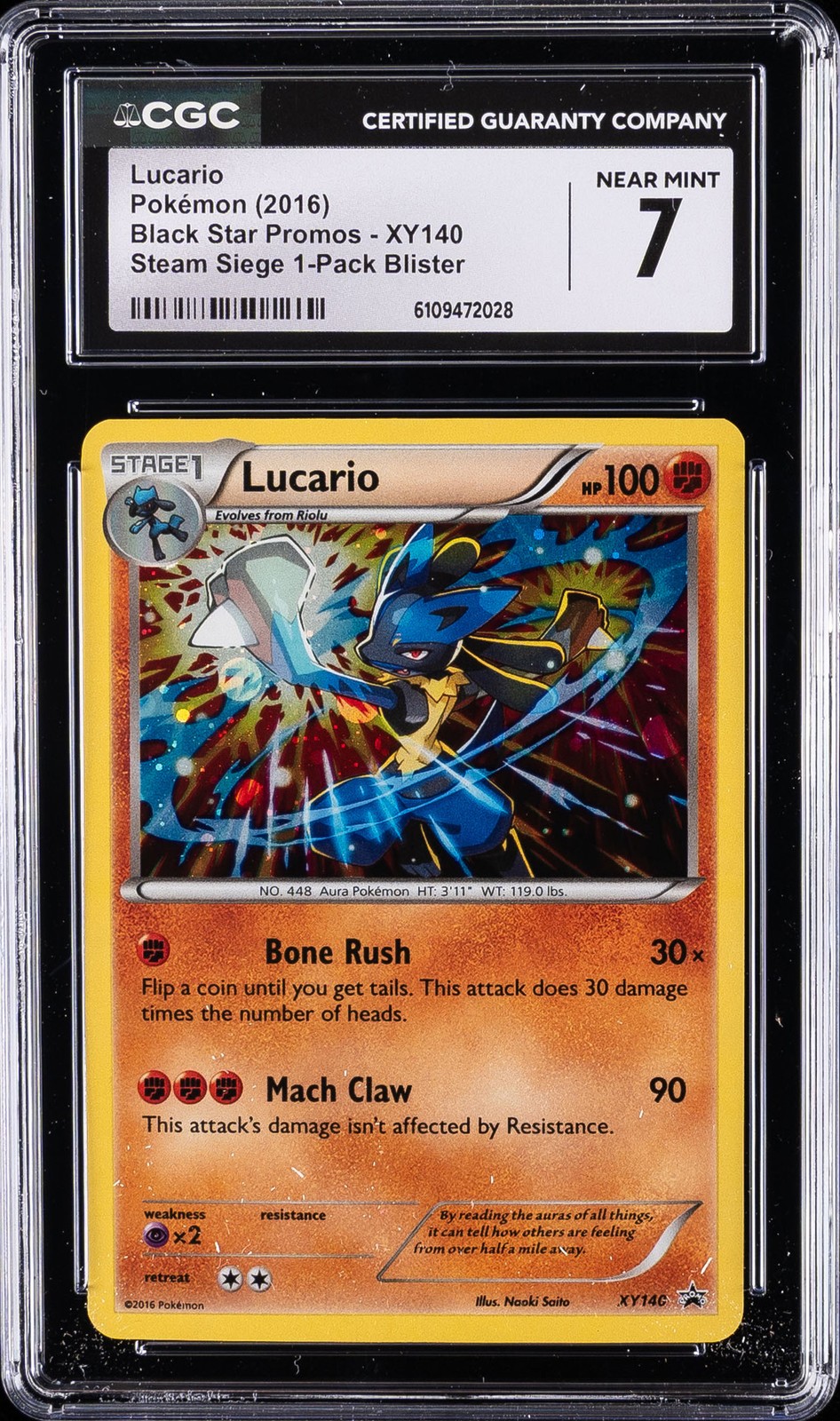 2016 POKEMON BLACK STAR PROMOS STEAM SIEGE 1- PACK BLISTER #XY140 LUCARIO CGC 7