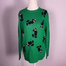 Disney Mickey Mouse Santa Christmas sweater green knit small festive holidays