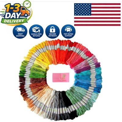 Vibrant Rainbow Embroidery Thread Set - 105 Cotton Skeins + 10 Needles Included