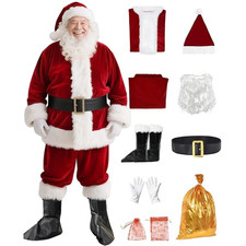 Men's Deluxe Santa Suit 9pc Santa Suit. Christmas Adult Santa Claus Costume Holi