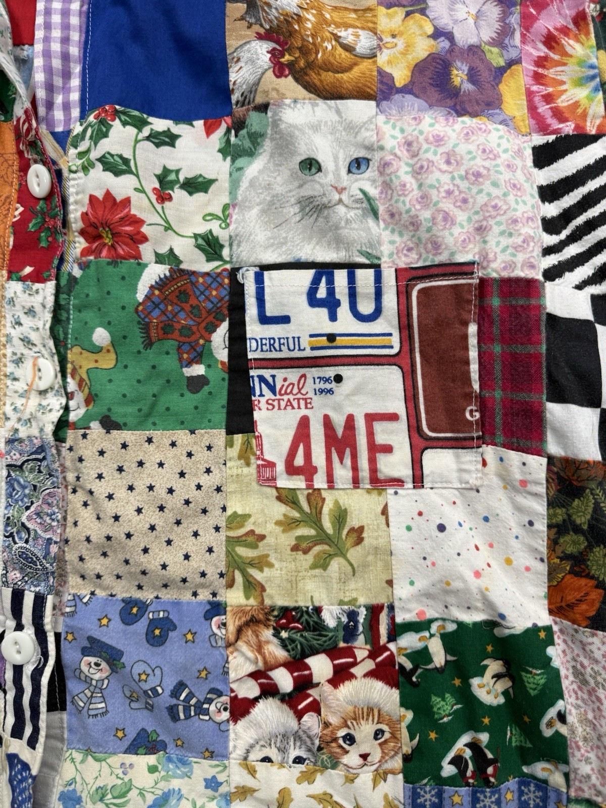 Vintage Handmade Patchwork Button Up Short sleeve… - image 6