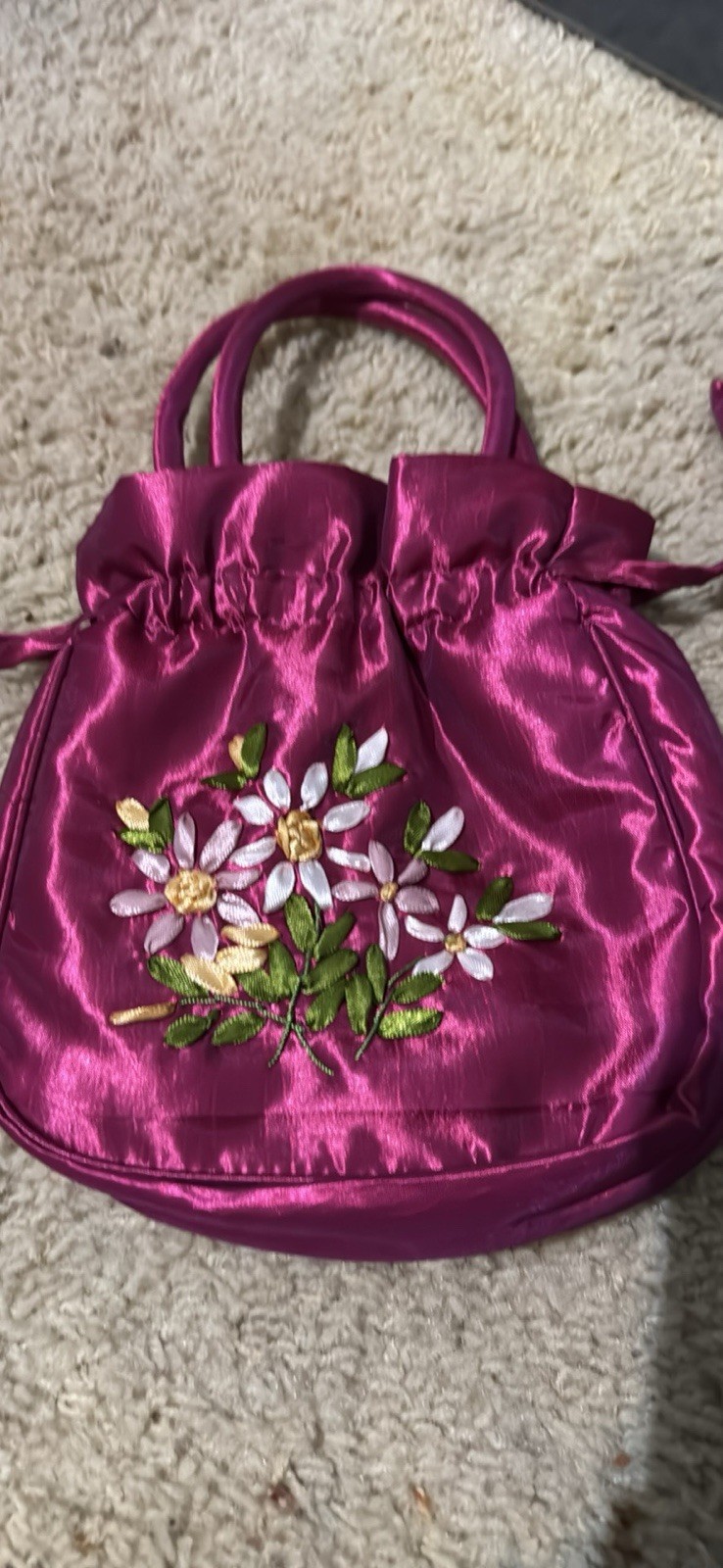 Magenta Floral Drawstring Bag
