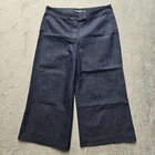 Express Jeans 3/4 Wide Leg Capri Dark Wash Blue Stretch Denim Lightweight HEMMED