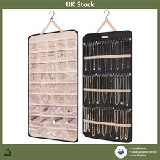 Elegant Dual Sided Hanging Jewelry Organizer 40 Pockets 3 Hooks Extra Large