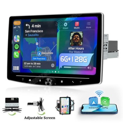 360° Drehbar Bildschirm 10.1'' 6+128GB Android 15 Carplay Autoradio 1 DIN GPS NAV