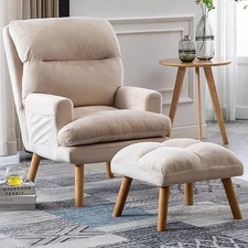 CANMOV Accent Chair with Ottoman Velvet Fabric Armchair with Ottoman for Bedroom