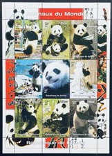 HOJA DE SELLOS DE PANDAS DE GUINEA DE 9 MNH 1998 OSO PANDA GIGANTE ANIMALES SALVAJES VIDA SILVESTRE